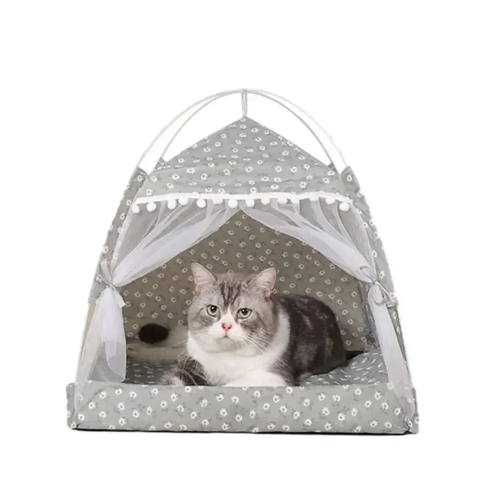 Cat Sleeping Nest Semi-Enclosed Cat Tent House Breathable Pet Hut Shelter With Screen Door For Summer Pet Bed Supplies