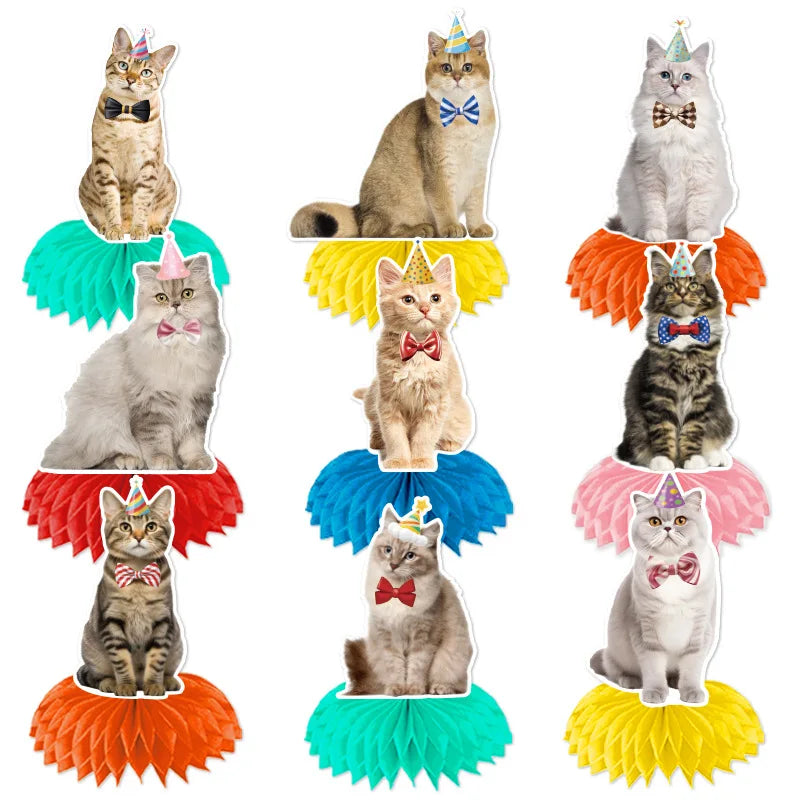 Pet Cats Happy Birthday Party Decoration Banner Happy Birthday Cake Topper Party Decor Garland for Cat Birthday Decor Supplie