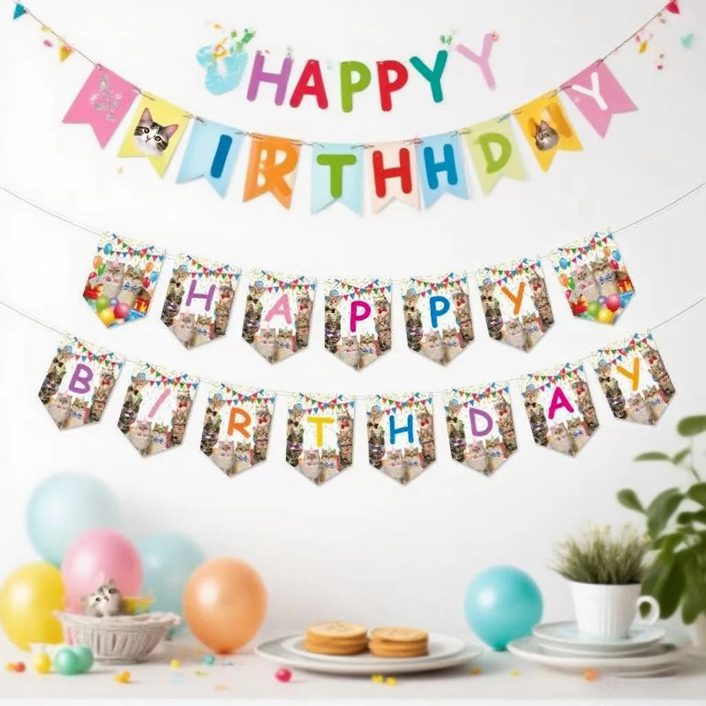 Pet Cats Happy Birthday Party Decoration Banner Happy Birthday Cake Topper Party Decor Garland for Cat Birthday Decor Supplie