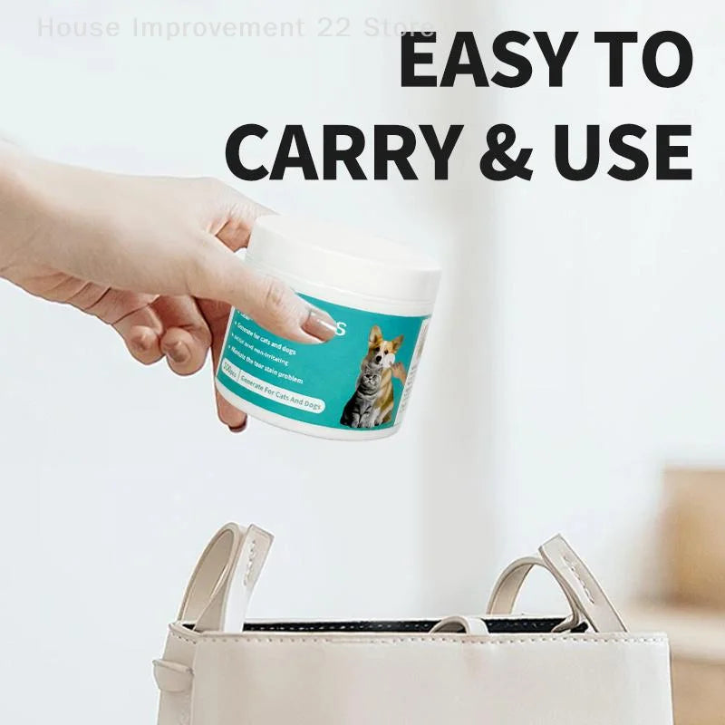 50/100Pcs Pet Cleaning Products Eye Wipes To Remove Tear Marks Clean Ears And Teeth Disposable Finger Wet Wipes Pet Supplies