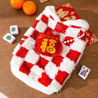 Red NEW YEAR Dog Winter Clothe Lovely Chessboard Puppy Knit Sweaters Warm New Year Clothing for Cats French Bulldog Pet Supplies