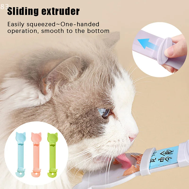 Cat Strip Feeder Spoon Long Handle Cat Food Strip Squeezer Pet Meat Mud Treat Dispense Spoon For Cats Pet Supplies