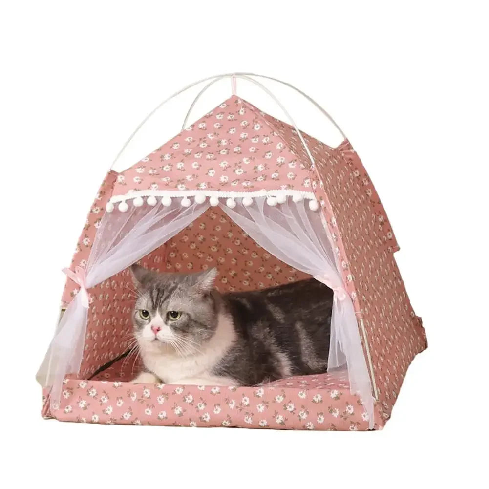 Cat Sleeping Nest Semi-Enclosed Cat Tent House Breathable Pet Hut Shelter With Screen Door For Summer Pet Bed Supplies