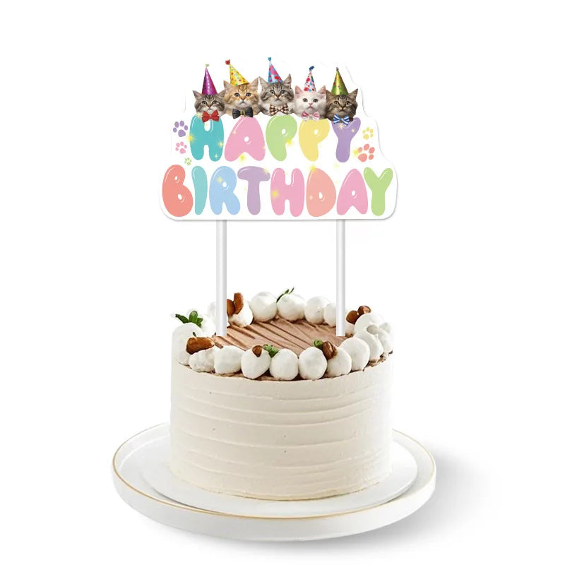 Pet Cats Happy Birthday Party Decoration Banner Happy Birthday Cake Topper Party Decor Garland for Cat Birthday Decor Supplie