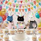 Pet Cats Happy Birthday Party Decoration Banner Happy Birthday Cake Topper Party Decor Garland for Cat Birthday Decor Supplie