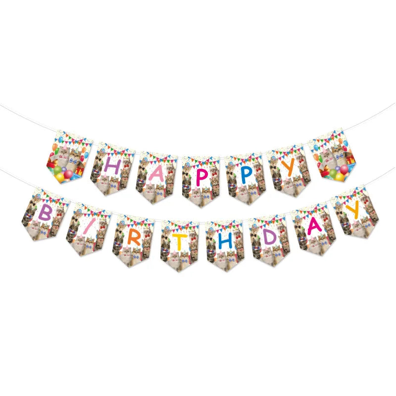 Pet Cats Happy Birthday Party Decoration Banner Happy Birthday Cake Topper Party Decor Garland for Cat Birthday Decor Supplie